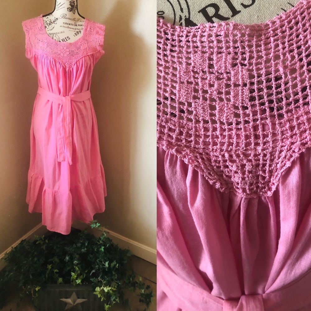 Pink cotton 80s vintage dress, size S/m
